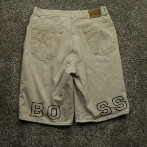 Vintage BOSS Shorts Men's 32  Beige Casual Wear Distressed y2k Graphic